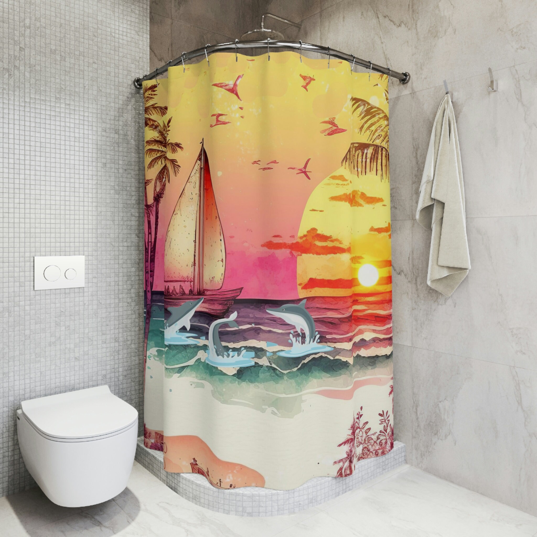 Dolphin Sunset Beach Shower Curtain For A Beach Lover'S Bathroom - Image 4