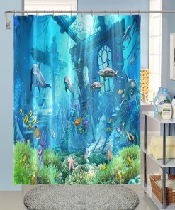 Dolphin Themed Shower Curtain For A Nautical And Cute Bathroom Decor