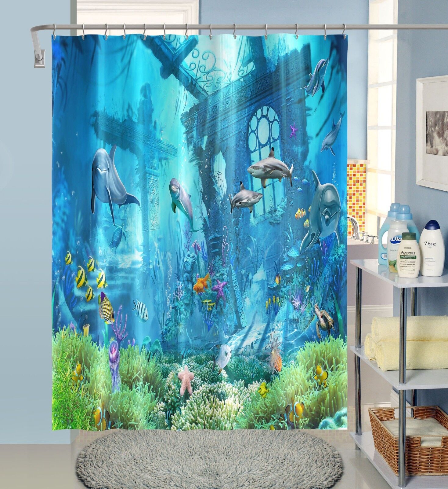 Dolphin Themed Shower Curtain For A Nautical And Cute Bathroom Decor