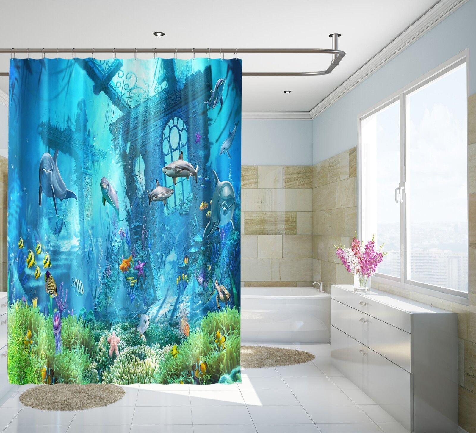 Dolphin Themed Shower Curtain For A Nautical And Cute Bathroom Decor - Image 2