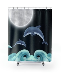 Dolphin Under The Moon Shower Curtain, Modern Bathroom Accessories