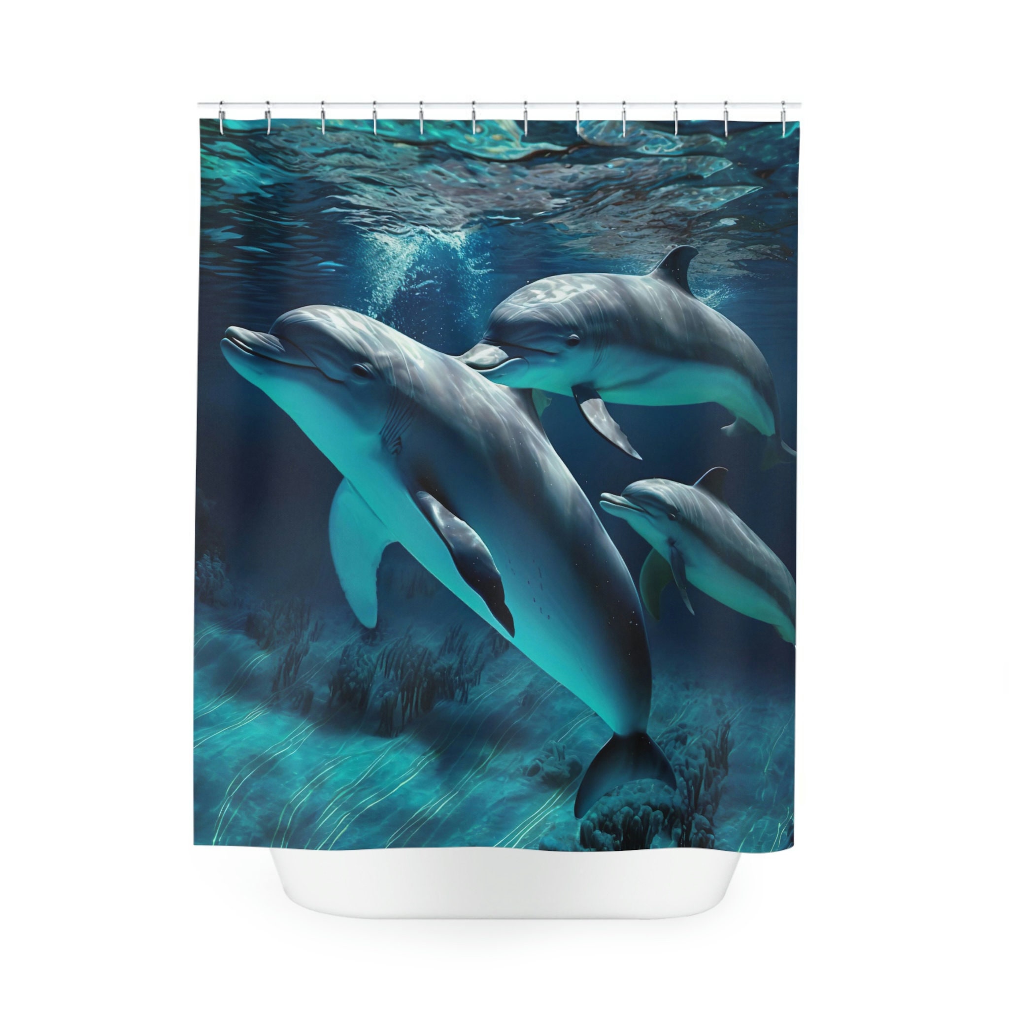 Dolphin Waves Shower Curtain For Kids Bathroom - Image 2