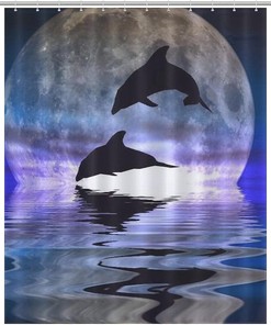 Dolphin under the Moon Shower Curtain: Kid-Friendly Bathroom Accessory for Shoal Enthusiasts