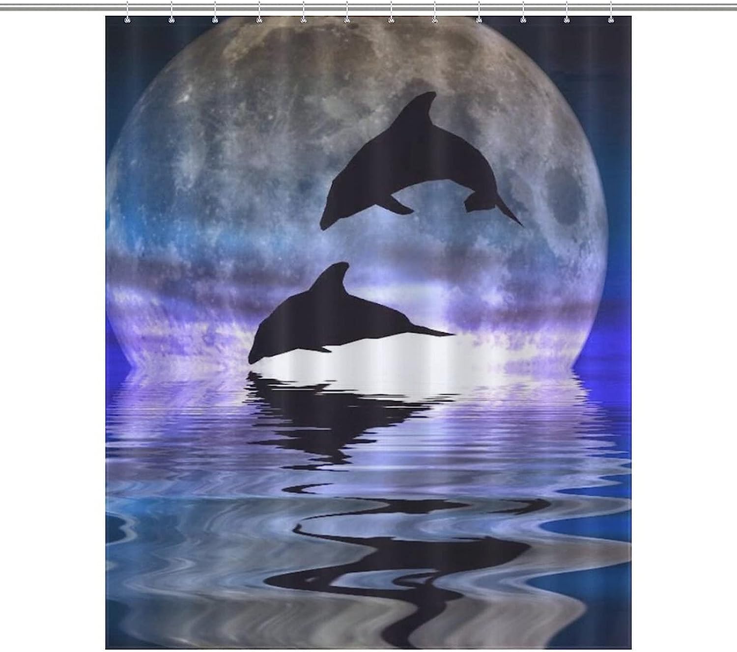 Dolphin under the Moon Shower Curtain: Kid-Friendly Bathroom Accessory for Shoal Enthusiasts