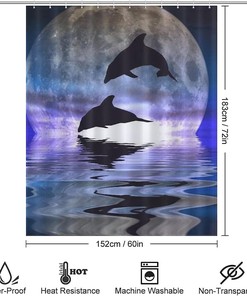 Dolphin under the Moon Shower Curtain: Kid-Friendly Bathroom Accessory for Shoal Enthusiasts
