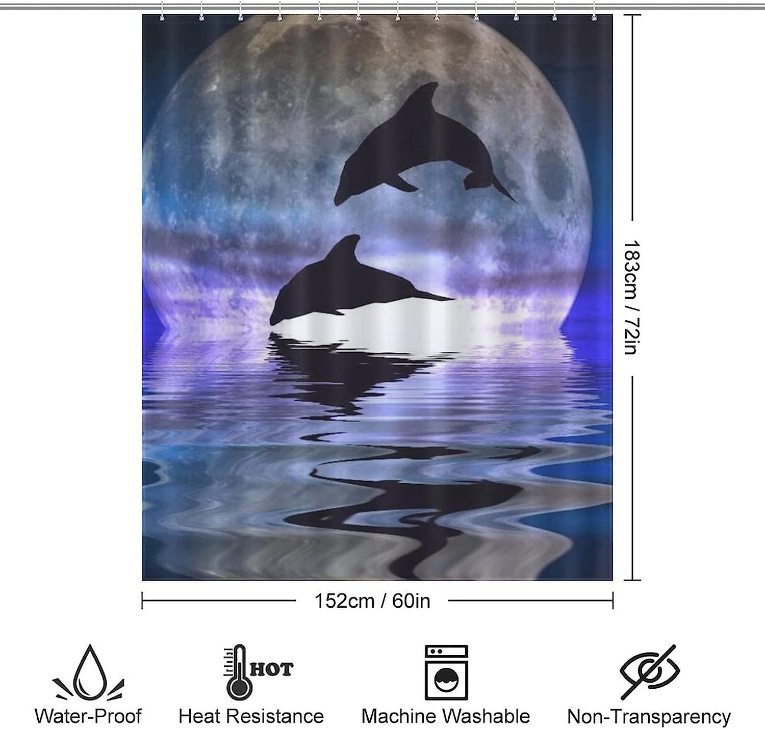 Dolphin under the Moon Shower Curtain: Kid-Friendly Bathroom Accessory for Shoal Enthusiasts