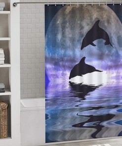 Dolphin under the Moon Shower Curtain: Kid-Friendly Bathroom Accessory for Shoal Enthusiasts