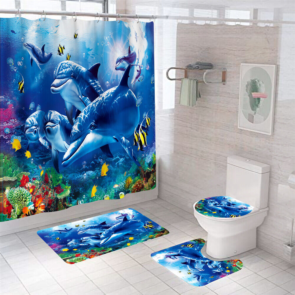 Dolphins Aqua Blue Shower Curtain For Bathroom