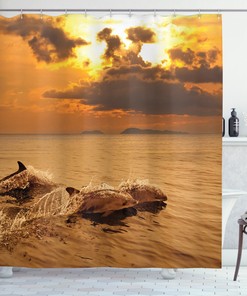 Dolphins Dusk Print Animal Shower Curtain For Bathroom