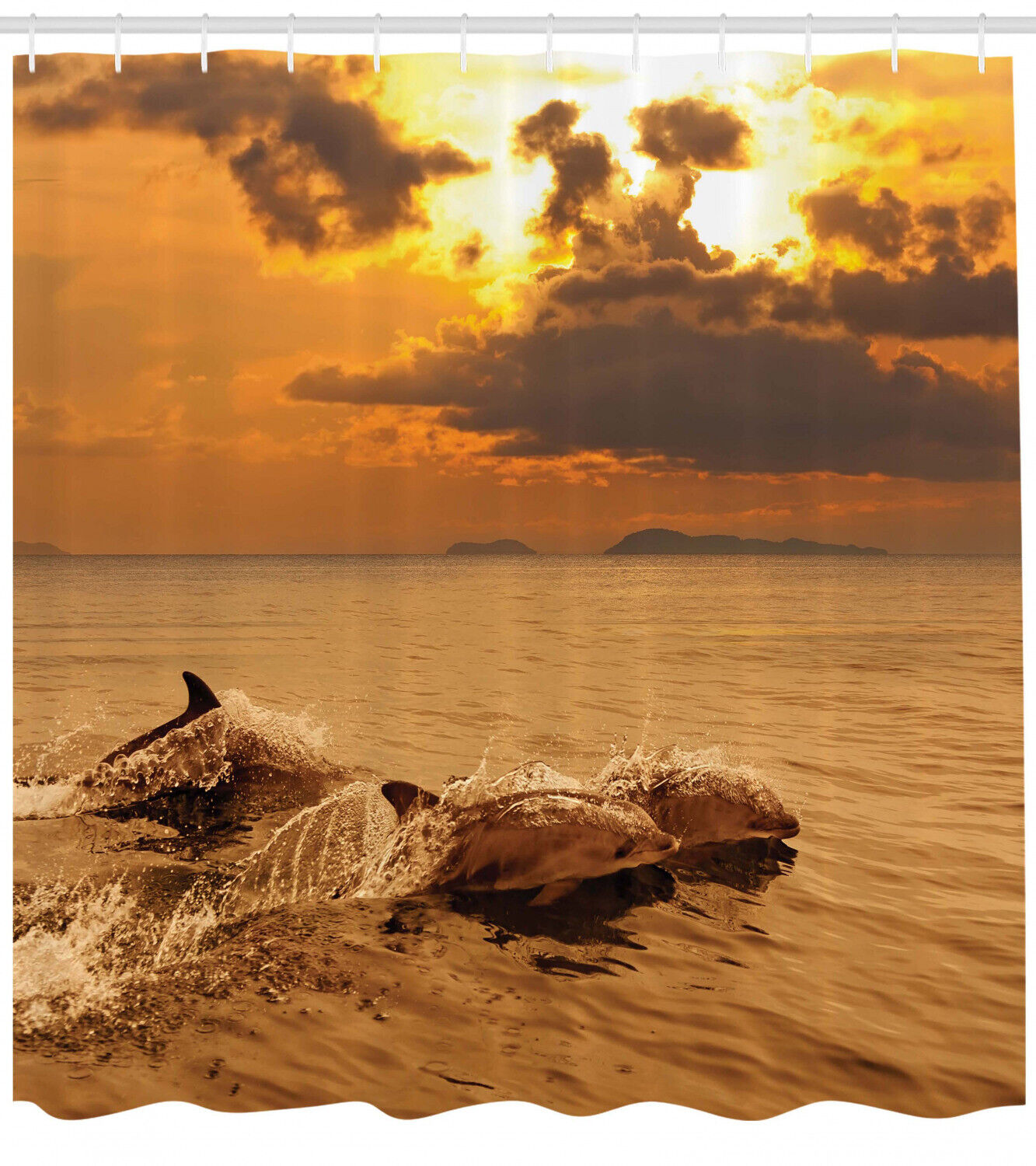 Dolphins Dusk Print Animal Shower Curtain For Bathroom - Image 2