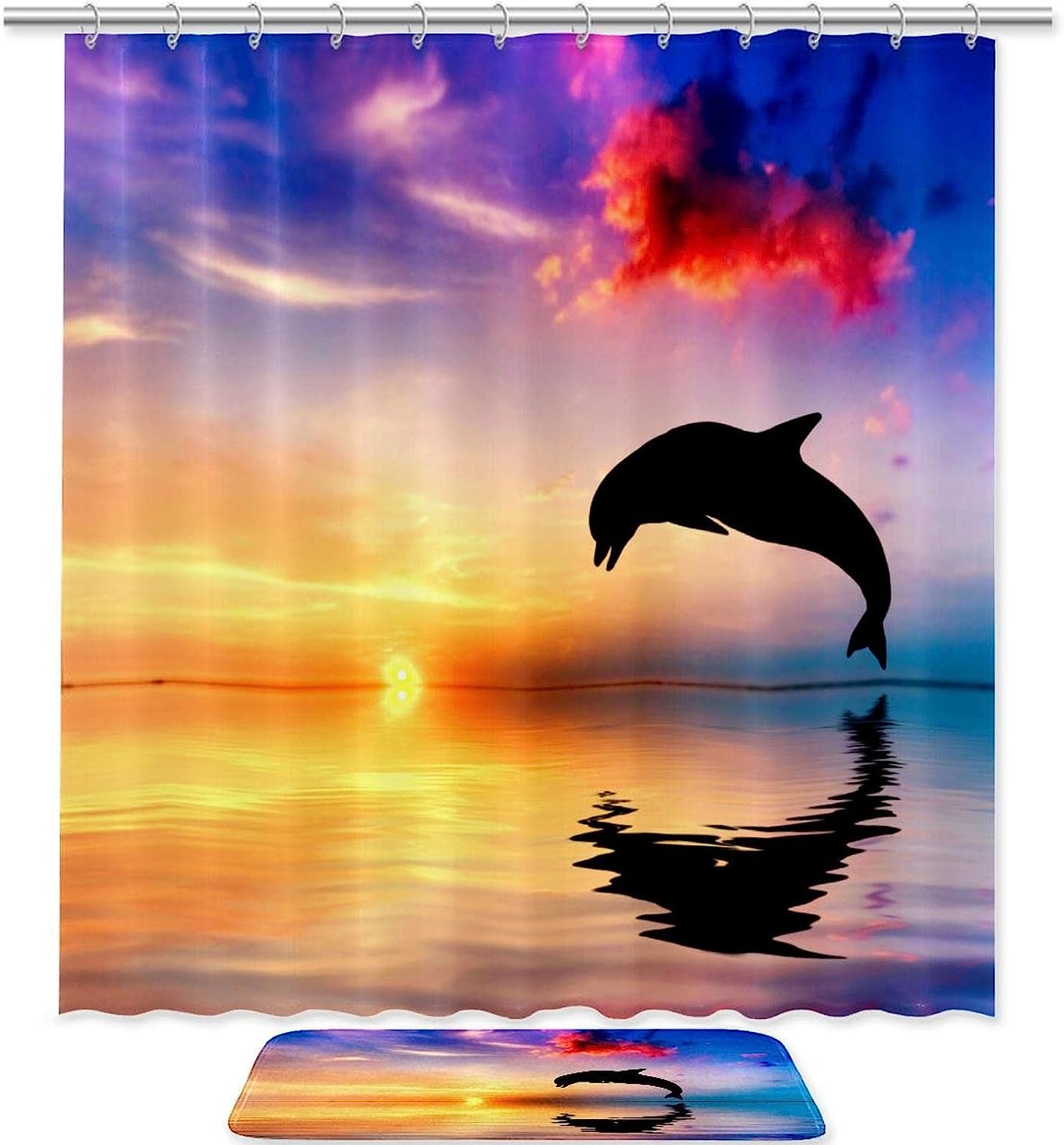 Dolphins Jumping Out Of Sea Shower Curtain For Bathroom Decors
