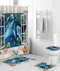 Dolphins Print Shower Curtain Bathroom Cover for a Nautical and Relaxing Bathroom Decor