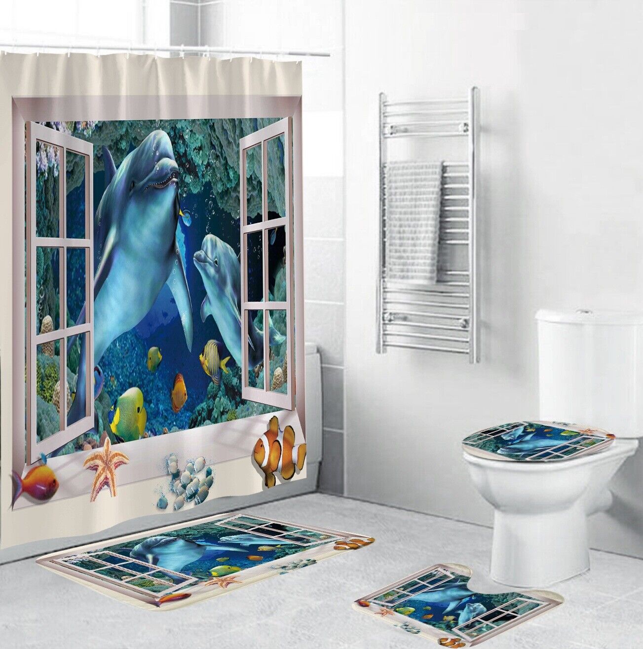 Dolphins Print Shower Curtain Bathroom Cover for a Nautical and Relaxing Bathroom Decor