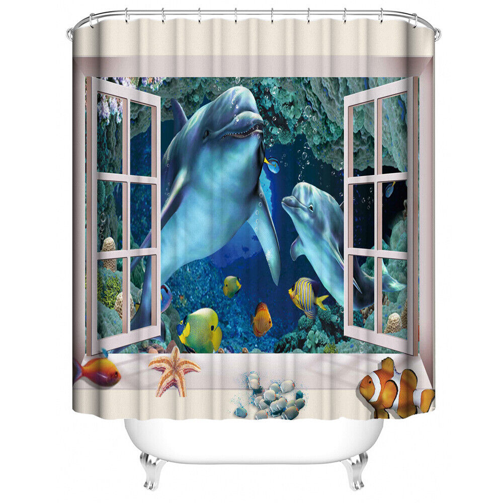Dolphins Print Shower Curtain Bathroom Cover for a Nautical and Relaxing Bathroom Decor