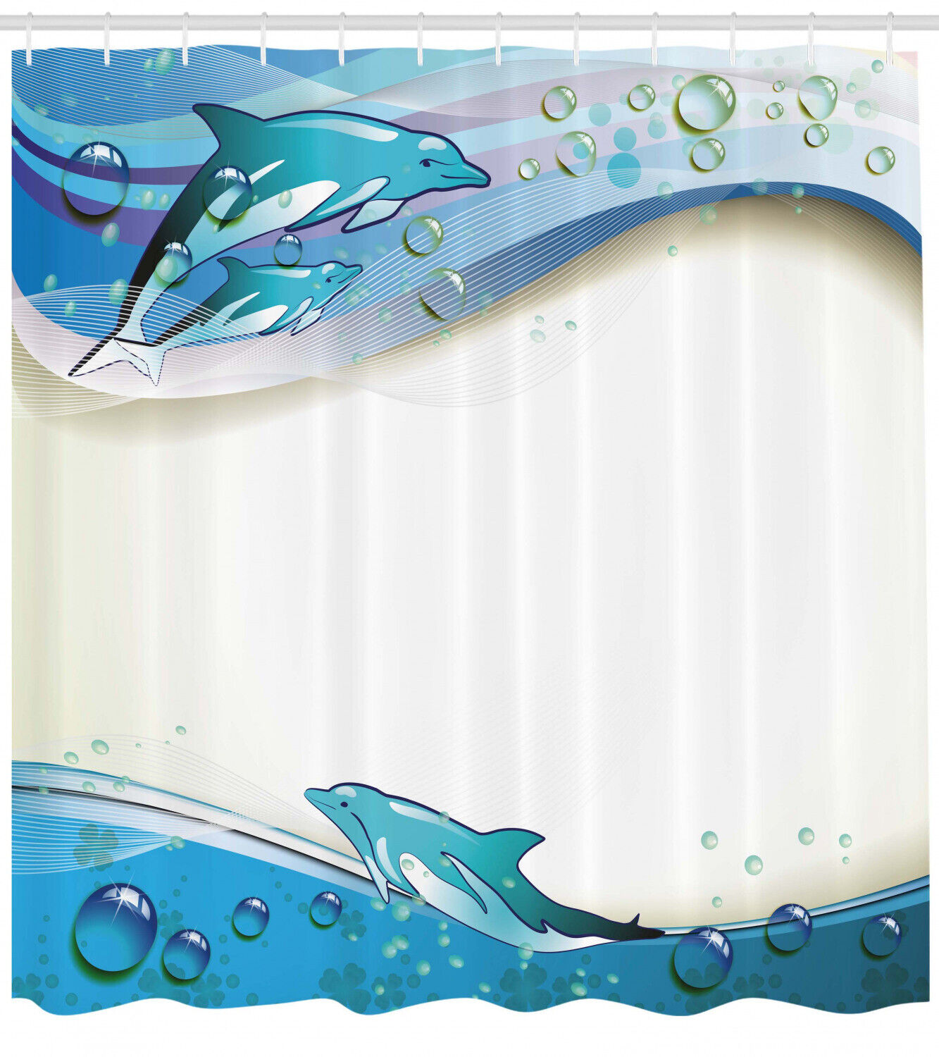 Dolphins Sea Waves Ocean Print Shower Curtain for Bathroom