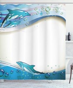 Dolphins Sea Waves Ocean Print Shower Curtain for Bathroom