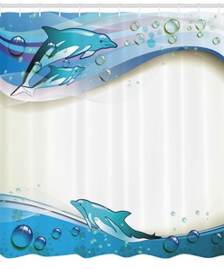 Dolphins Sea Waves Ocean Print Shower Curtain for Bathroom