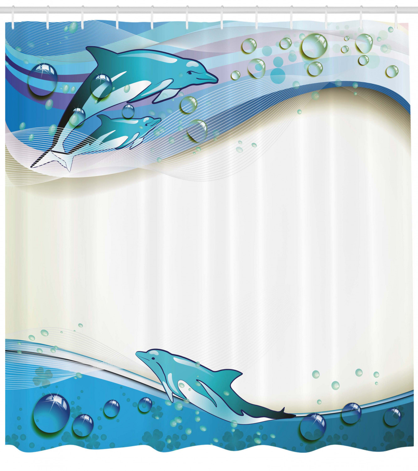 Dolphins Sea Waves Ocean Print Shower Curtain for Bathroom