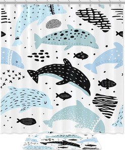 Dolphins Vintage Bathroom Shower Curtains For A Nautical Theme 