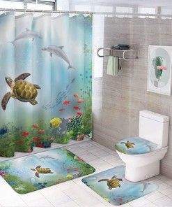 Dolphins and Sea Turtle Shower Curtain for Bathroom - Nature Theme Shower Curtains Decor Ideas for Home