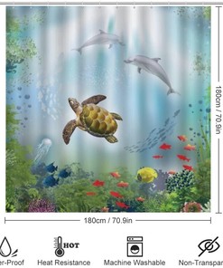 Dolphins and Sea Turtle Shower Curtain for Bathroom - Nature Theme Shower Curtains Decor Ideas for Home