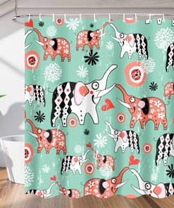 Doodle Cartoon Elephant Shower Curtain for Kids Bathroom Fabric Home Decor 