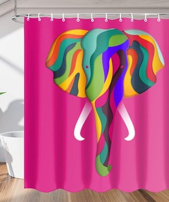 Doodle Elephant Playing with Colorful Ball Print Shower Curtain for Bathroom Fabric Home Decor 