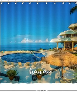 Downtown Scene Printed Fabric Shower Curtain for Hawaiian Bathroom