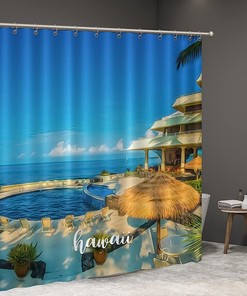 Downtown Scene Printed Fabric Shower Curtain for Hawaiian Bathroom