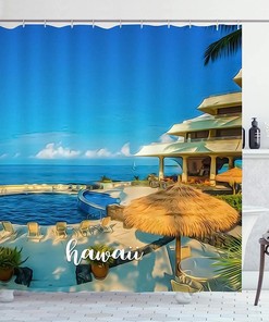 Downtown Scene Printed Fabric Shower Curtain for Hawaiian Bathroom