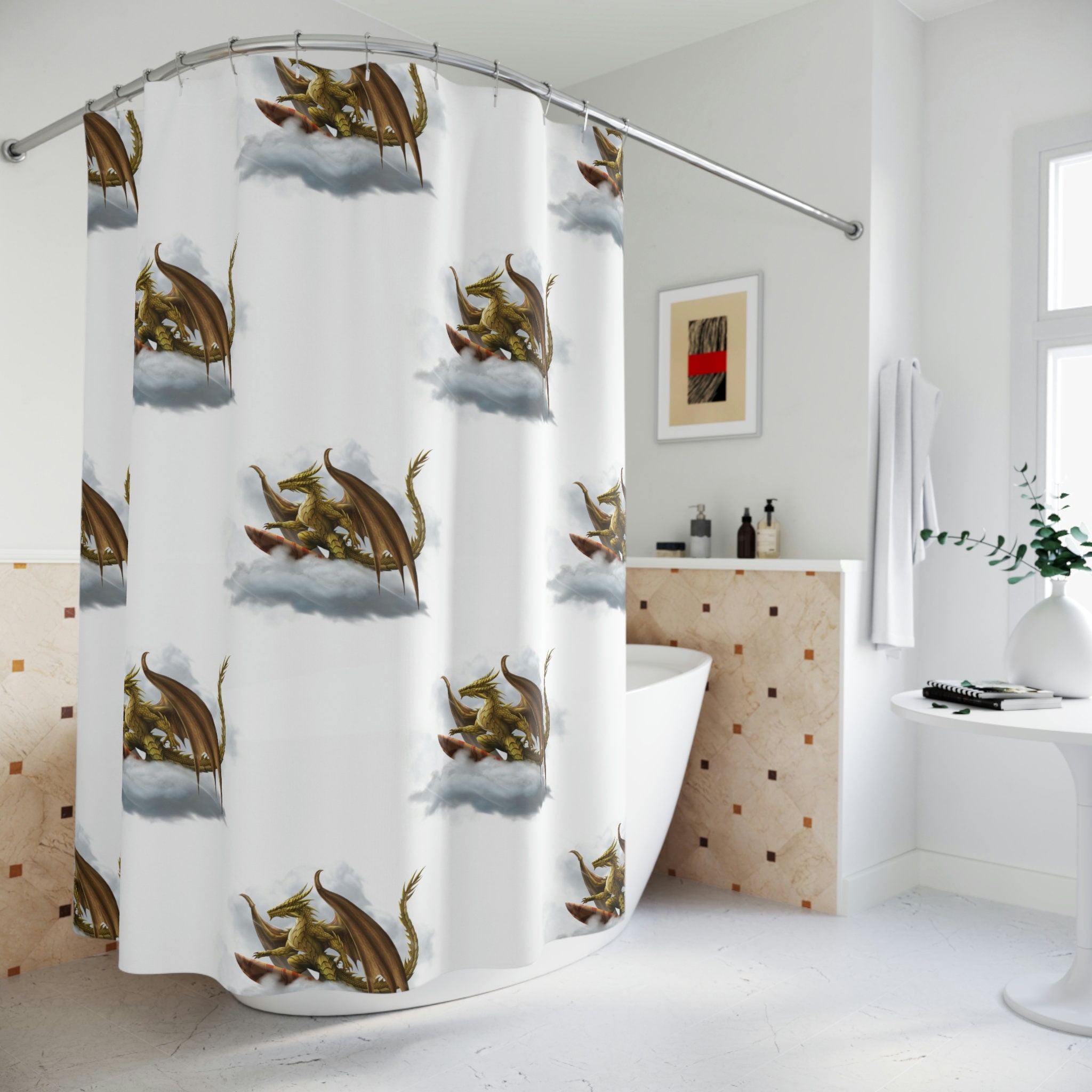 Dragon Cloud Surfing Fantasy Shower Curtain With Bold And Creative Design For Modern Bathroom