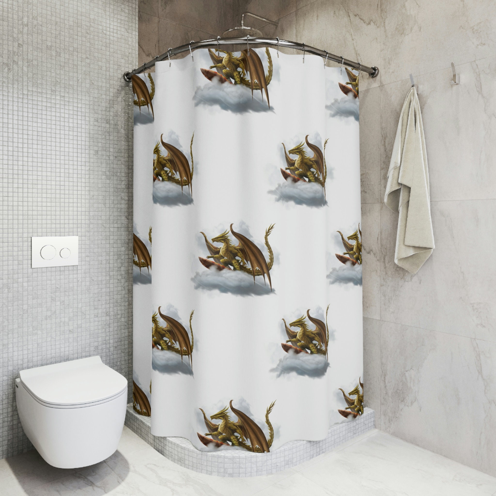 Dragon Cloud Surfing Fantasy Shower Curtain With Bold And Creative Design For Modern Bathroom