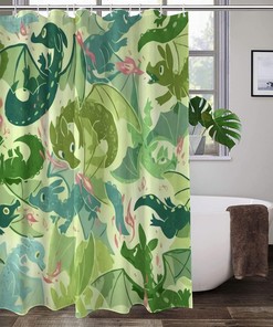 Dragon Green Shower Curtain - Decorative Cloth with Mythical Creature Pattern
