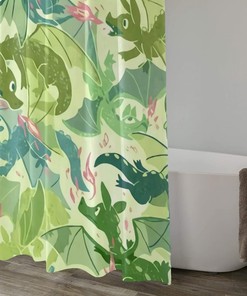 Dragon Green Shower Curtain - Decorative Cloth with Mythical Creature Pattern