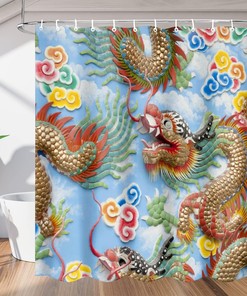Dragon Luck Print Shower Curtain Fantasy Creature Bathroom Decor Waterproof 