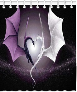Dragon Shower Curtain With White And Purple Dragon Starry Sky - Biaxun