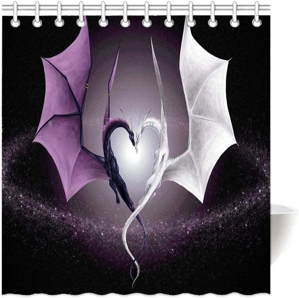 Dragon Shower Curtain With White And Purple Dragon Starry Sky - Biaxun