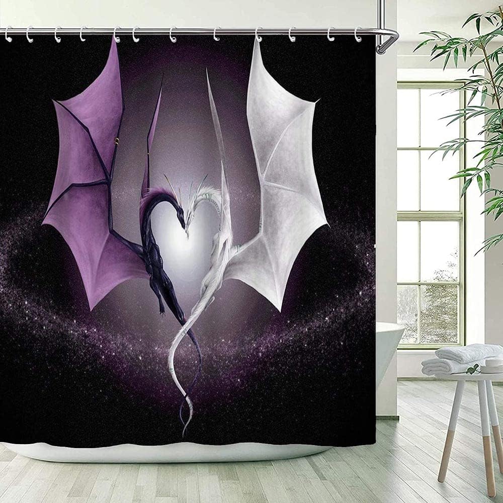 Dragon Shower Curtain With White And Purple Dragon Starry Sky - Biaxun - Image 2