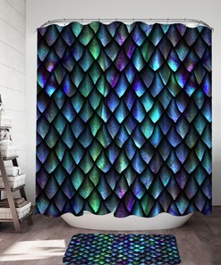 Dragon Skin Purplish Green Cool Shower Curtain Set for Creative Bathroom Decor