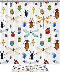 Dragonflies And Beetles Vintage Shower Curtain For Bathroom
