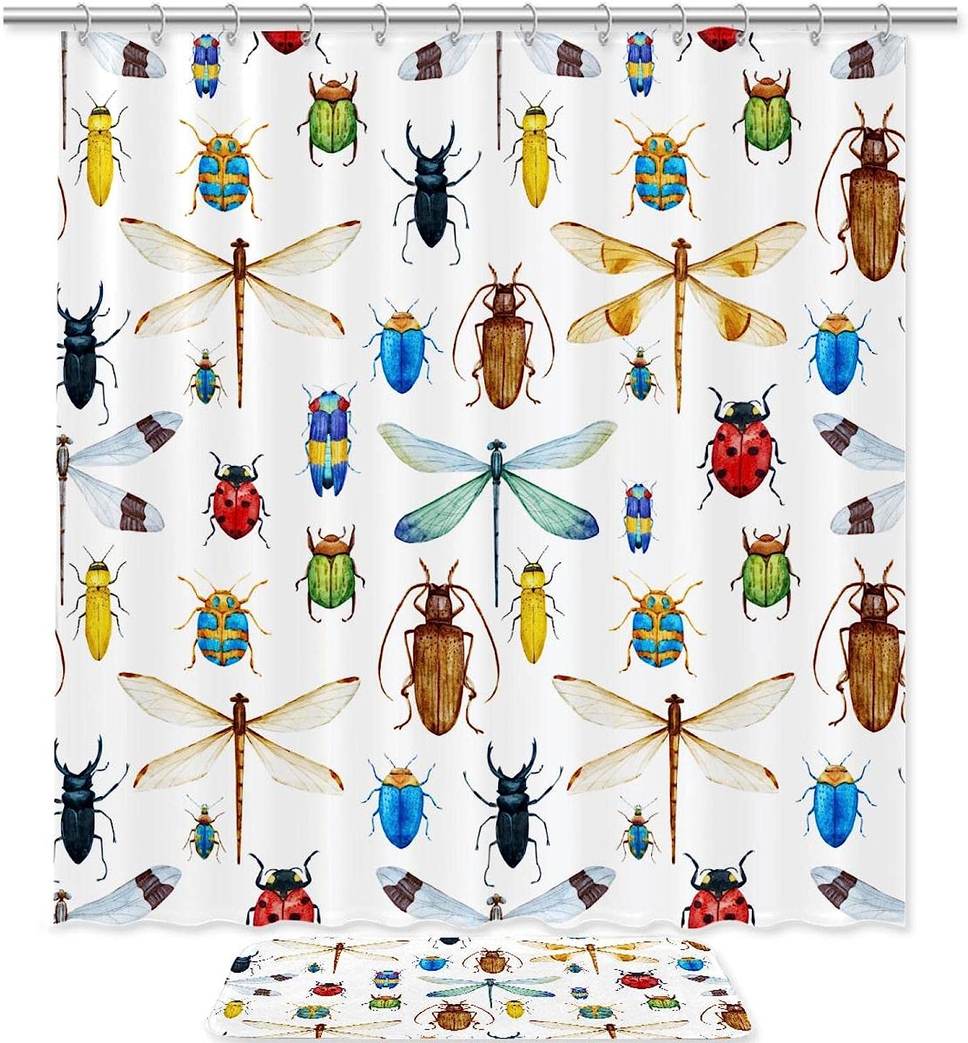 Dragonflies And Beetles Vintage Shower Curtain For Bathroom