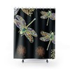Dragonflies Flower Shower Curtain, Waterproof Fabric Bathroom Curtain