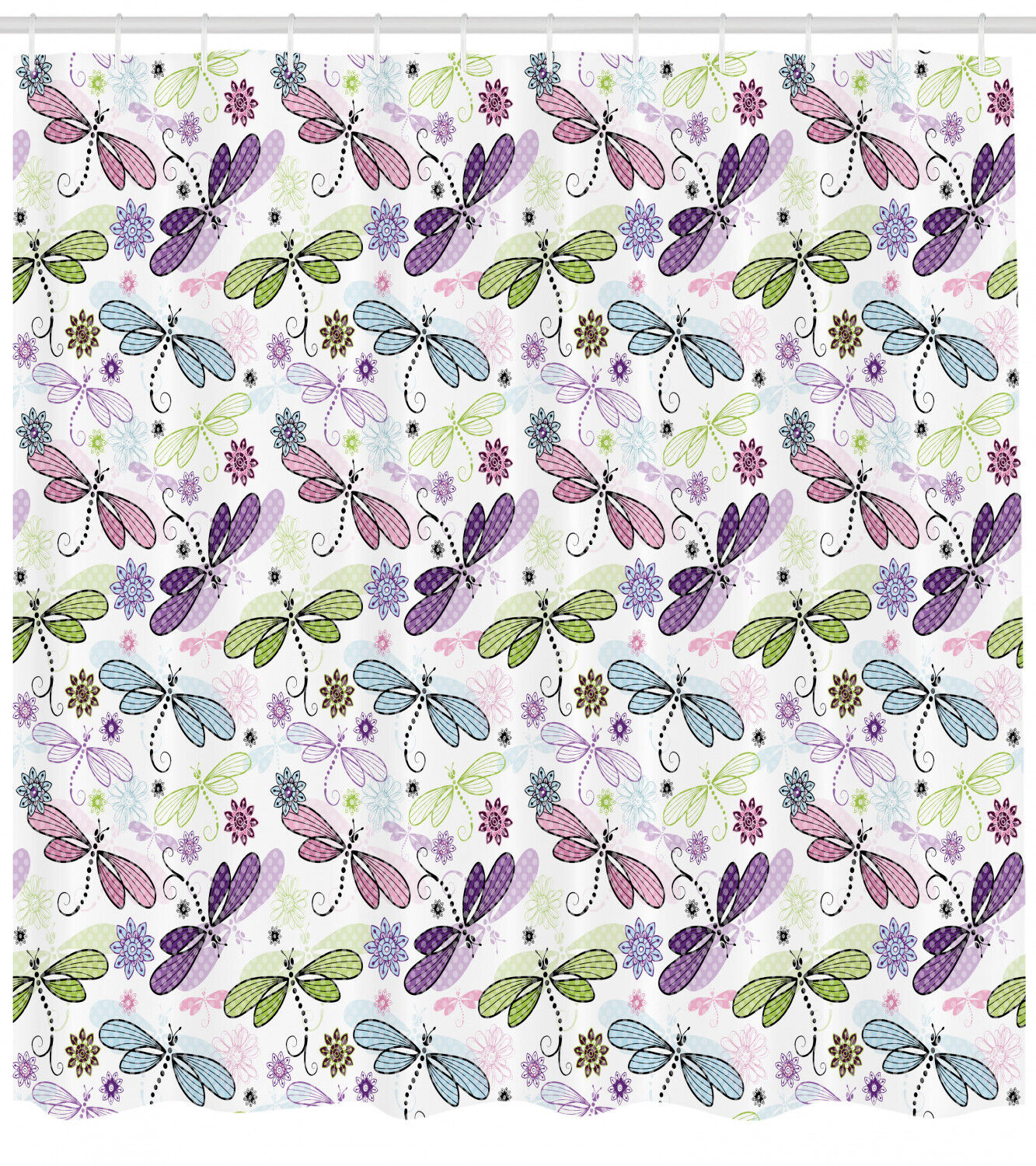 Dragonflies Flowers Print Shower Curtain For Nature Inspired Bathroom Decor - Image 2