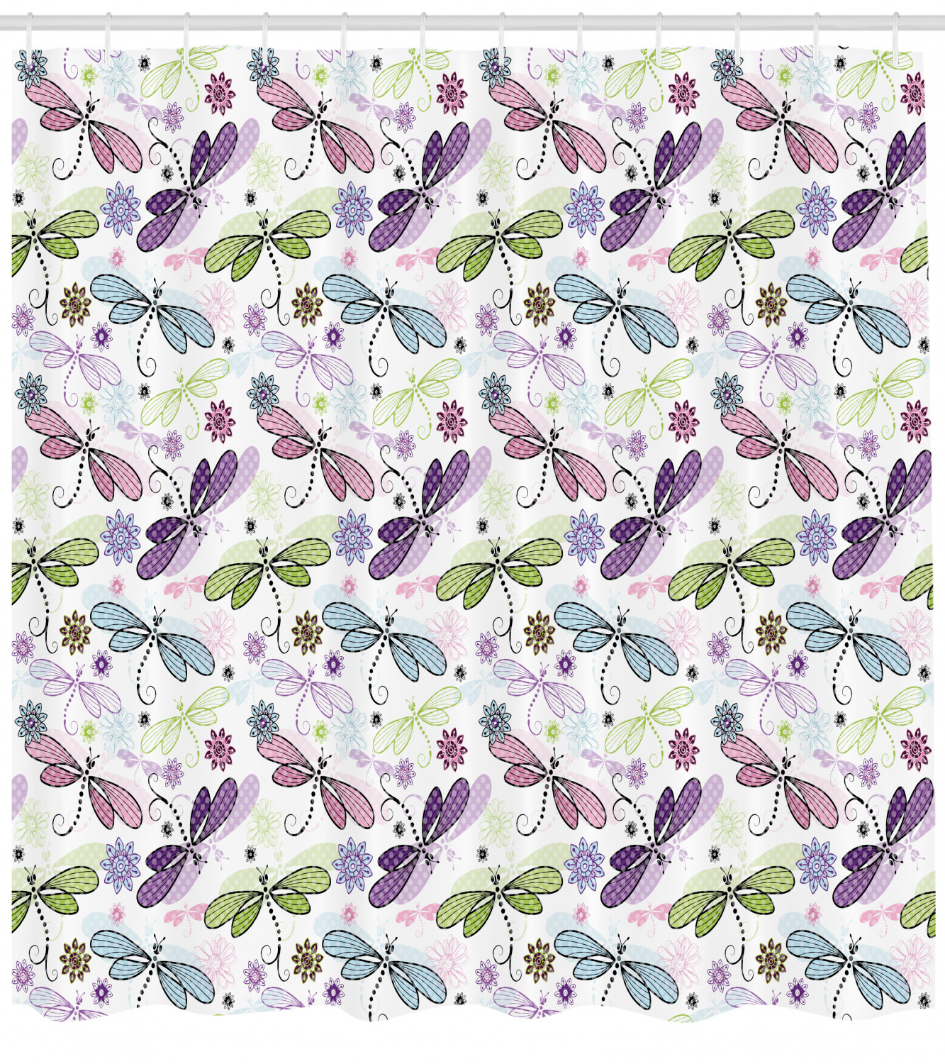 Dragonflies Flowers Print Shower Curtain For Nature Inspired Bathroom Decor - Image 4