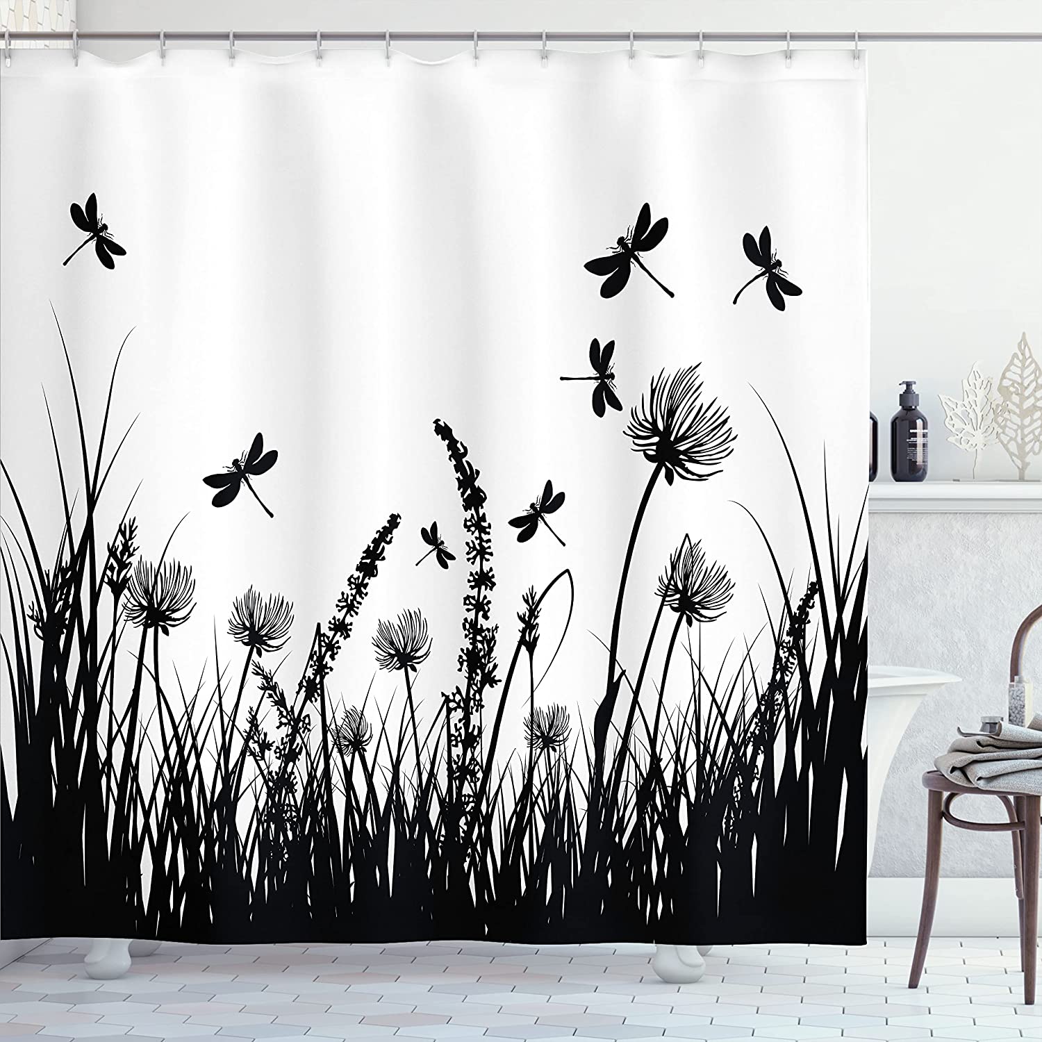 Dragonflies Flying Spring Garden Plants Display Shower Curtain