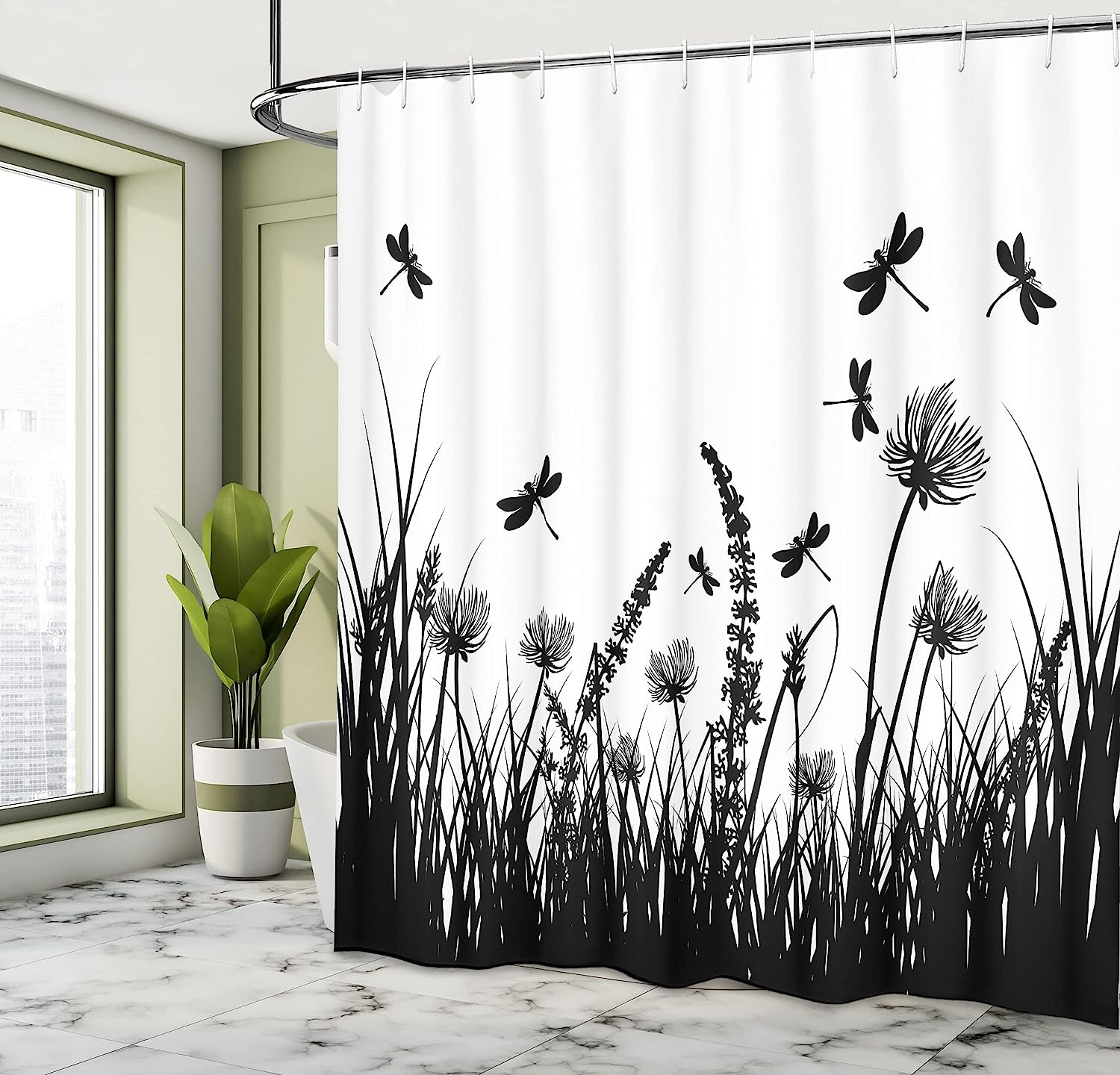 Dragonflies Flying Spring Garden Plants Display Shower Curtain - Image 4