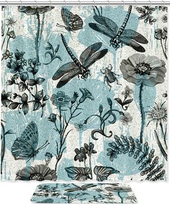Dragonflies On Flower Branches Artprint Shower Curtain For Nature Lovers