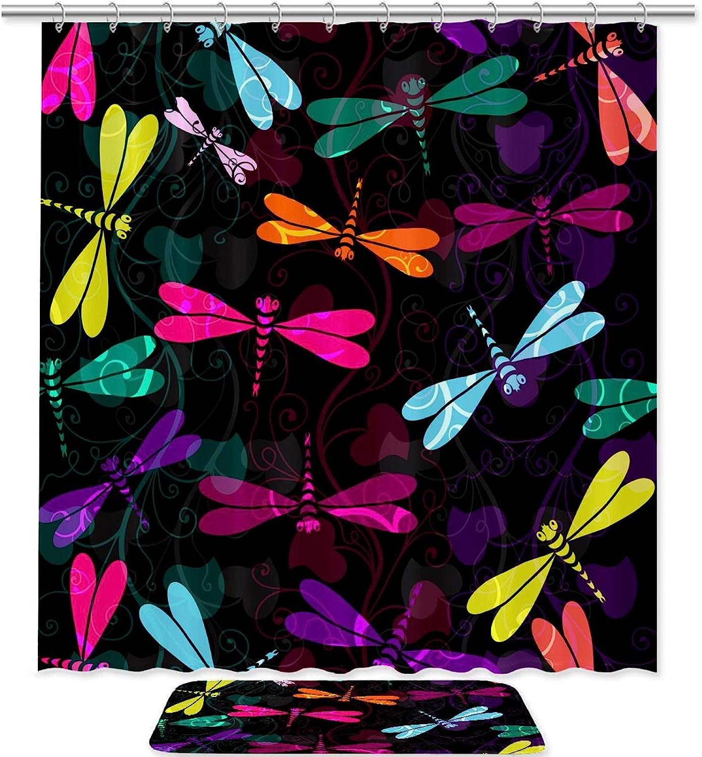 Dragonflies Waterproof Fabric Shower Curtain For Colorful Bathroom Decor