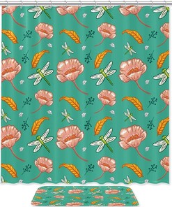 Dragonfly And Leaves Waterproof Fabric Shower Curtain For Bathroom Decor
