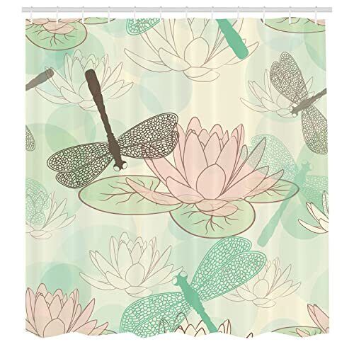 Dragonfly And Water Lily Shower Curtain With Floating Figures And Nature Print - Image 2